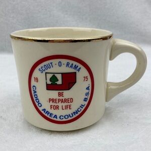 Vintage 1975 B.S.A. Scout-O-Rama Ceramic Mug with Gold Trim 9 oz.